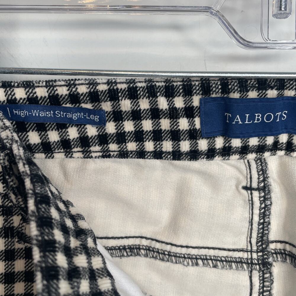 Talbots Women's High-Waist Straight-Leg Corduroy Pants Sz 16P Blk & Cream Plaid - Picture 10 of 12
